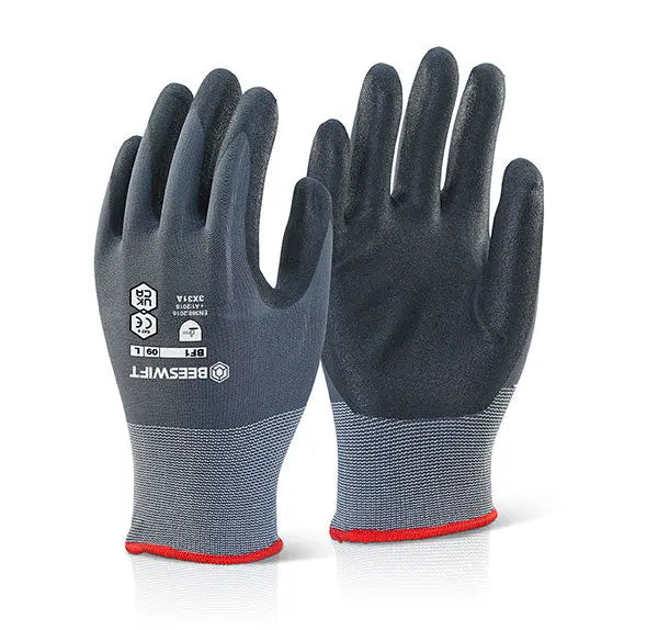 Beeswift Nitrile Pu Mix Coated Gloves Bf1 - Black Grey - Customisable Nitrile