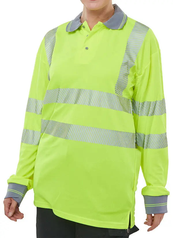 Beeswift Executive Hi Vis Long Sleeve Polo Shirt Bpkexeclssy - Saturn Yellow - Customisable Polo Shirts