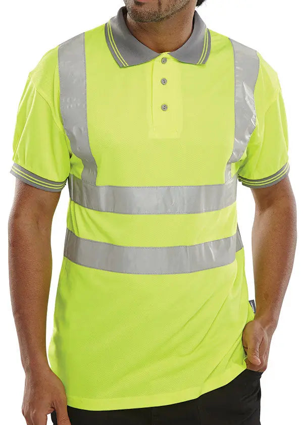 Beeswift Short Sleeve Hi Vis Polo Shirt Bpksen - Saturn Yellow - Customisable Polo Shirts