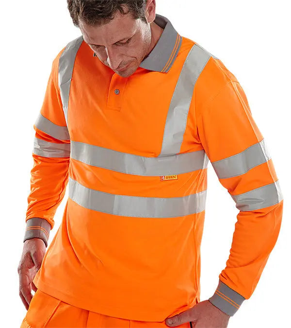 Beeswift Long Sleeve Hi Vis Polo Shirt Bpkslsen - Orange - Customisable Polo Shirts
