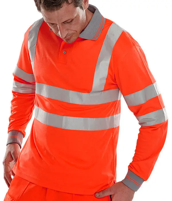 Beeswift Long Sleeve Hi Vis Polo Shirt Bpkslsen - Red - Customisable Polo Shirts