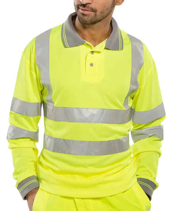 Beeswift Long Sleeve Hi Vis Polo Shirt Bpkslsen - Saturn Yellow - Customisable Polo Shirts