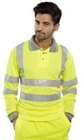 Beeswift Long Sleeve Hi Vis Polo Shirt Bpkslsen - - Customisable Polo Shirts