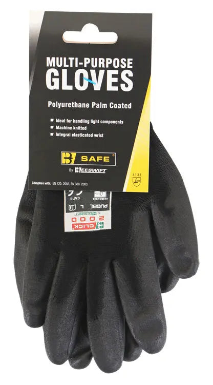 B Safe New Multi Purpose Pu Coated Glove Bs043 Bl - Black - Customisable Gloves