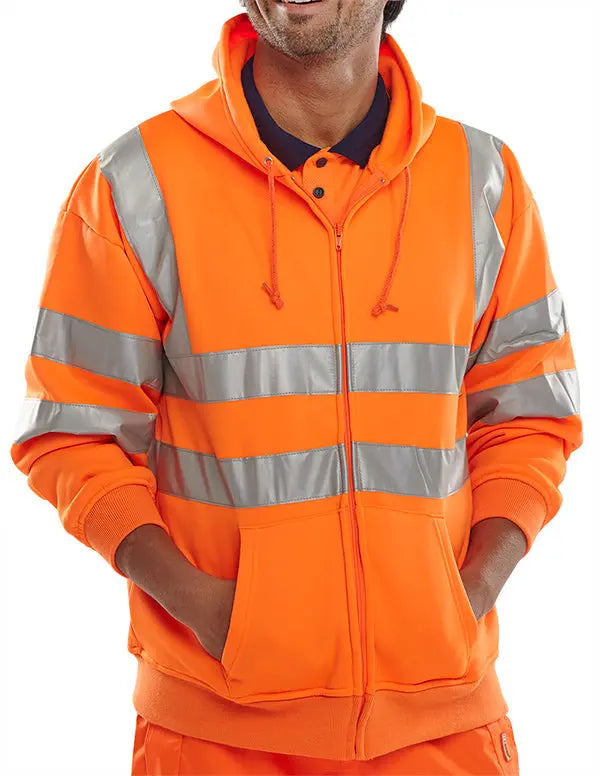 Beeswift Essential Hi Vis Zipped Hoodie Bshssen - Orange - Customisable Sweatshirts