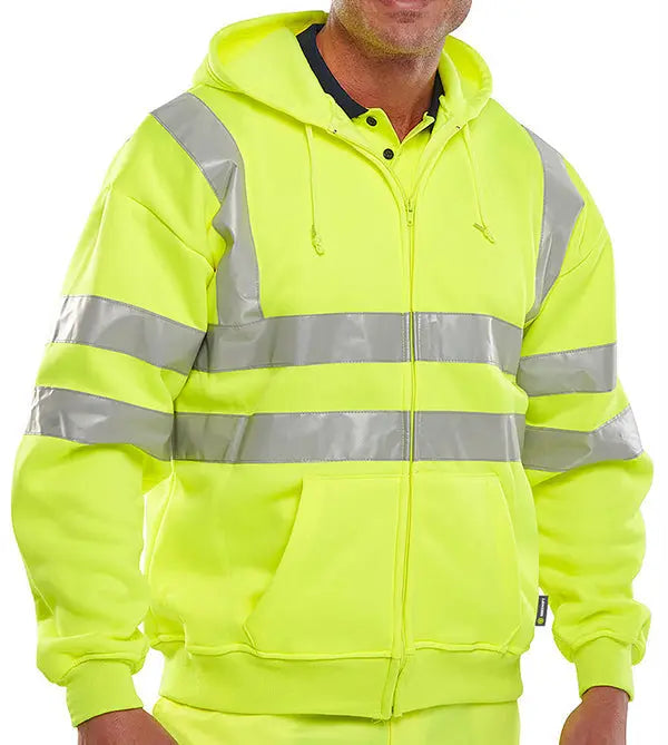 Beeswift Essential Hi Vis Zipped Hoodie Bshssen - Saturn Yellow - Customisable Sweatshirts
