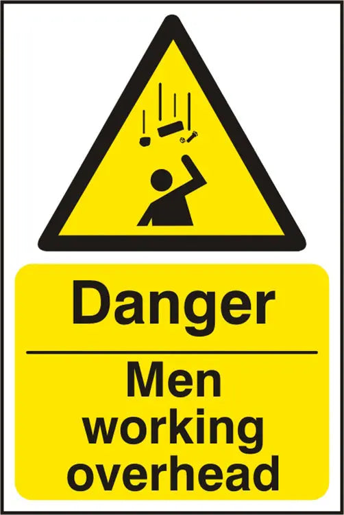 Beeswift Danger Men Working Overhead Sign Bss11114 N - White Yellow 200X300MM - Customisable Hazard Signs