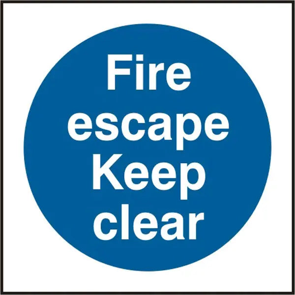 Beeswift Fire Escape Keep Clear Sign Bss11348 N - White Blue 100X100MM - Customisable Mandatory Signs