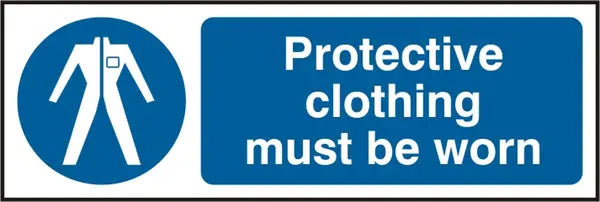 Beeswift Protective Clothing Must Be Worn Rigid Pvc Sign Bss11381 N - White Blue 300X100MM - Customisable Mandatory Signs
