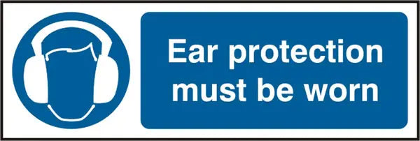 Beeswift Ear Protection Rigid Pvc Sign Bss11405 N - White Blue 300X100MM - Customisable Mandatory Signs