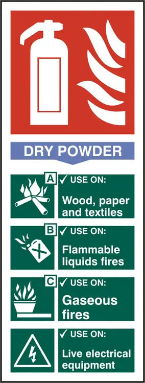 Beeswift Fire Extinguisher Dry Powder Sign Self Adhesive Bss12304 N - White 82X202MM - Customisable Fire Equipment Signs