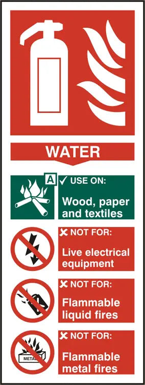 Beeswift Fire Extinguisher Water Sign Self Adhesive Bss12308 N - White 82X202MM - Customisable Fire Equipment Signs