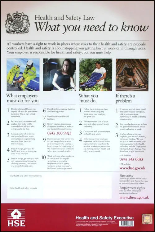 B Safe Health & Safety Law Poster Pvc Bsshse01 - White 420X594MM - Customisable Posters