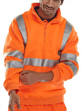 Beeswift Essential Quarter Zip Sweatshirt Hi Vis Jumper Bszssen - Orange - Customisable Sweatshirts