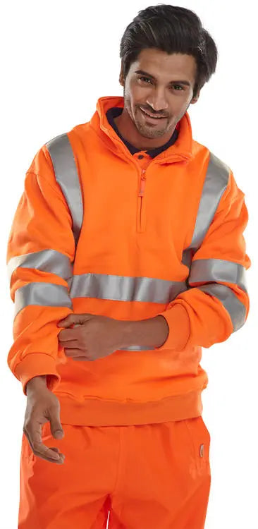Beeswift Essential Quarter Zip Sweatshirt Hi Vis Jumper Bszssen - - Customisable Sweatshirts