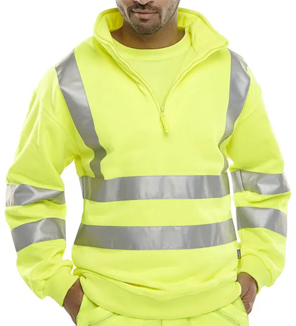 Beeswift Essential Quarter Zip Sweatshirt Hi Vis Jumper Bszssen - Saturn Yellow - Customisable Sweatshirts