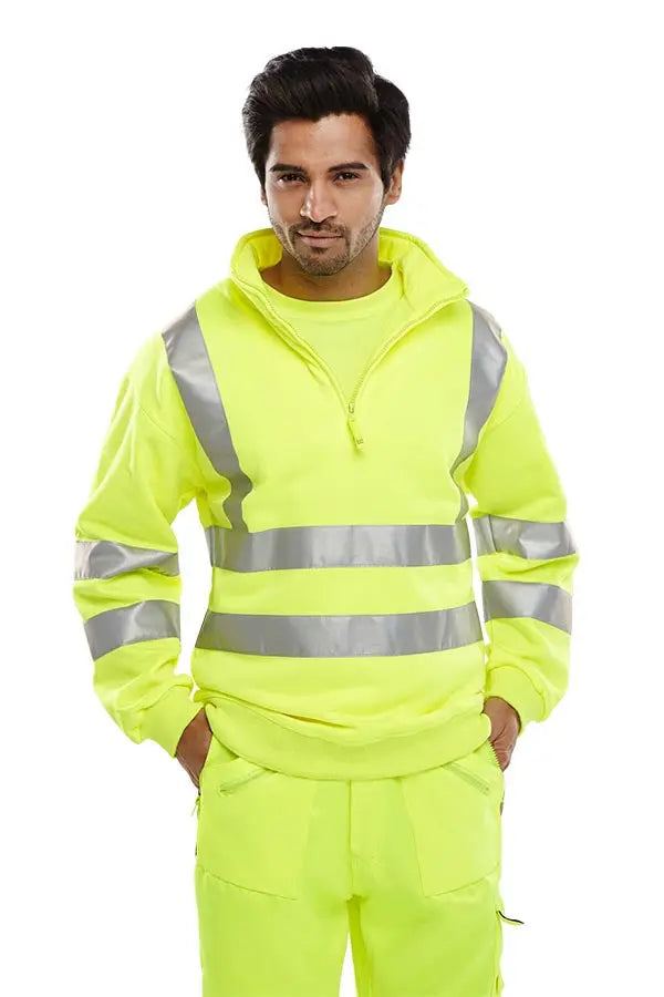 Beeswift Essential Quarter Zip Sweatshirt Hi Vis Jumper Bszssen - - Customisable Sweatshirts