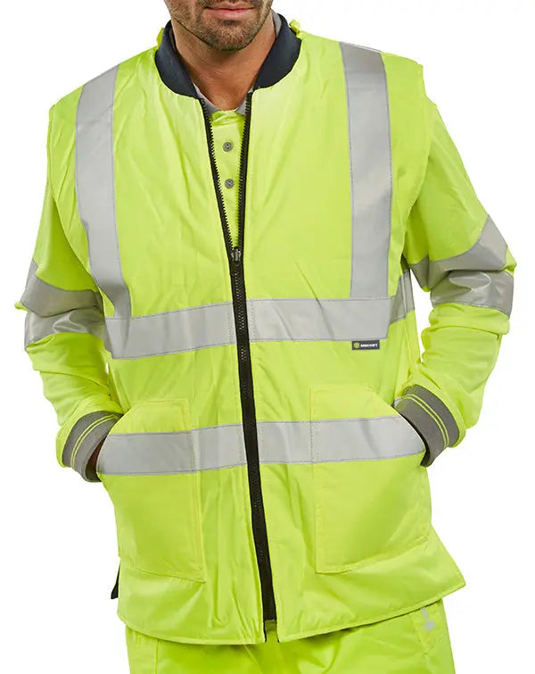 Beeswift Reversible Hi Vis Interactive Bodywarmer Bweng - Saturn Yellow Navy - Customisable Bodywarmers