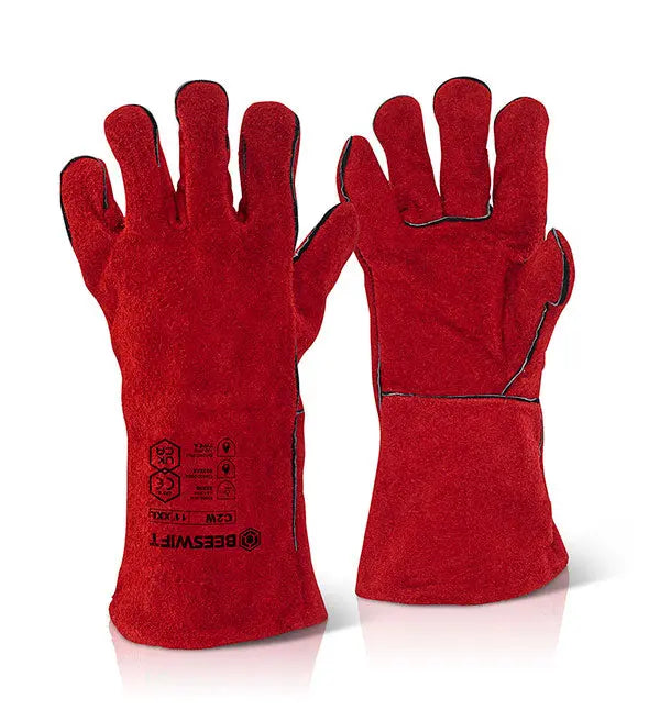 Beeswift Welders Gauntlet Gloves C2 Wn - Red 14" - Customisable Welders Gauntlets