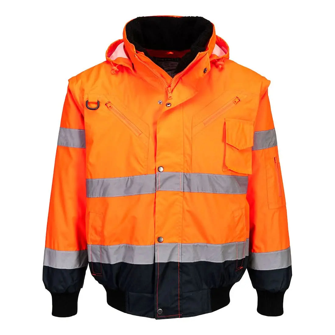 Portwest Hi Vis 3 In 1 Contrast Bomber Jacket C465 - Orange Navy - Customisable Jacket