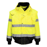 Portwest Hi Vis 3 In 1 Contrast Bomber Jacket C465 - Yellow Black - Customisable Jacket