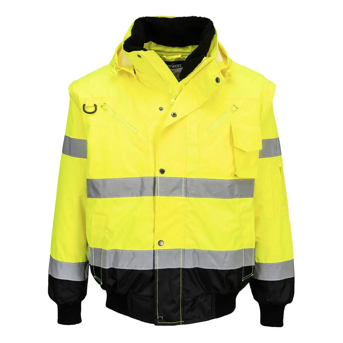 Portwest Hi Vis 3 In 1 Contrast Bomber Jacket C465 - Yellow Black - Customisable Jacket