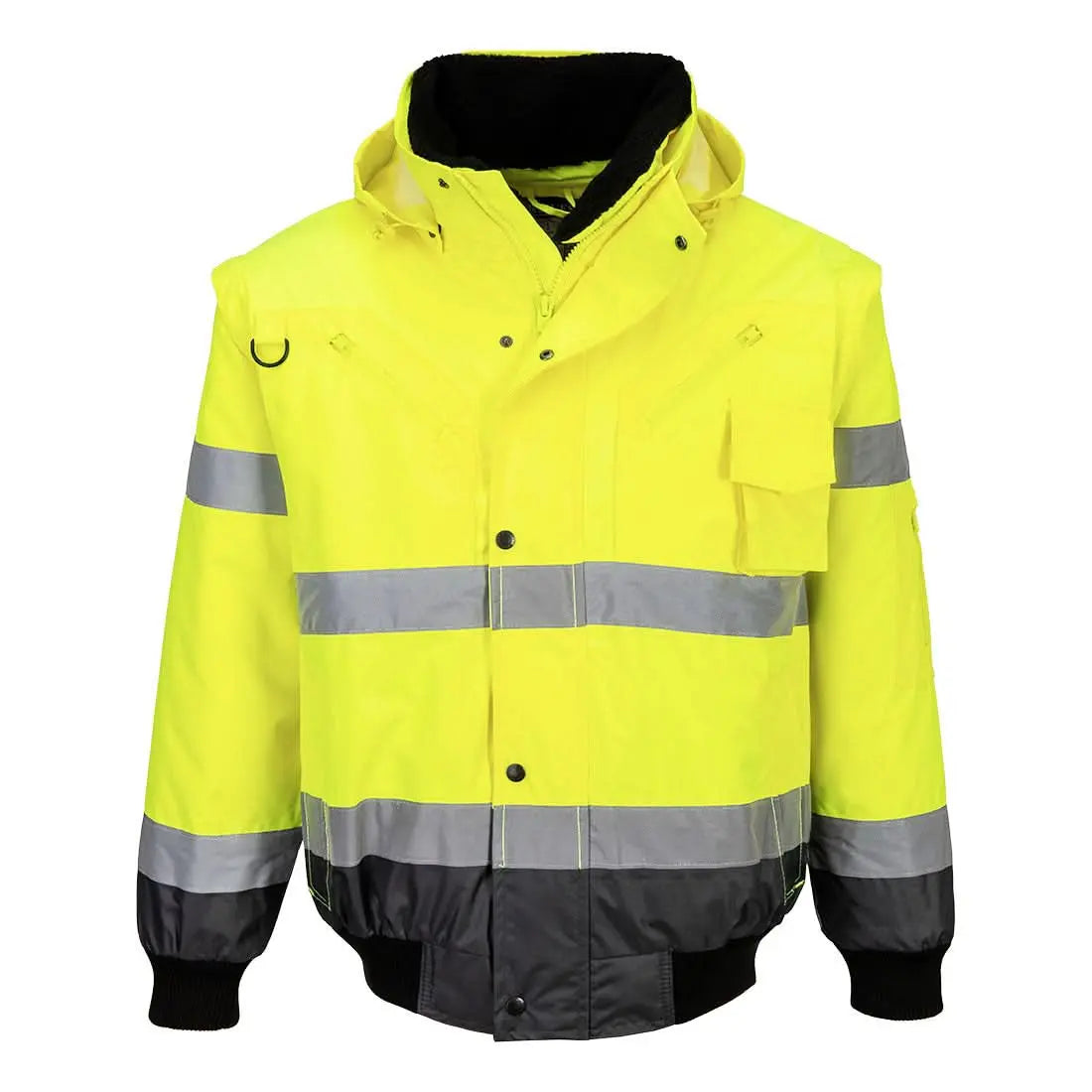 Portwest Hi Vis 3 In 1 Contrast Bomber Jacket C465 - Yellow Grey - Customisable Jacket