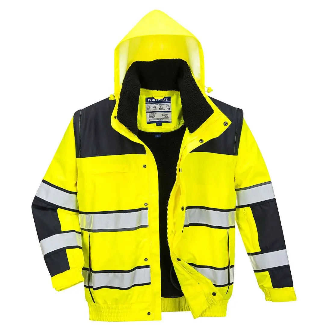 Portwest Hi Vis 3 In 1 Contrast Winter Bomber Jacket C466 - Yellow Black - Customisable Jacket