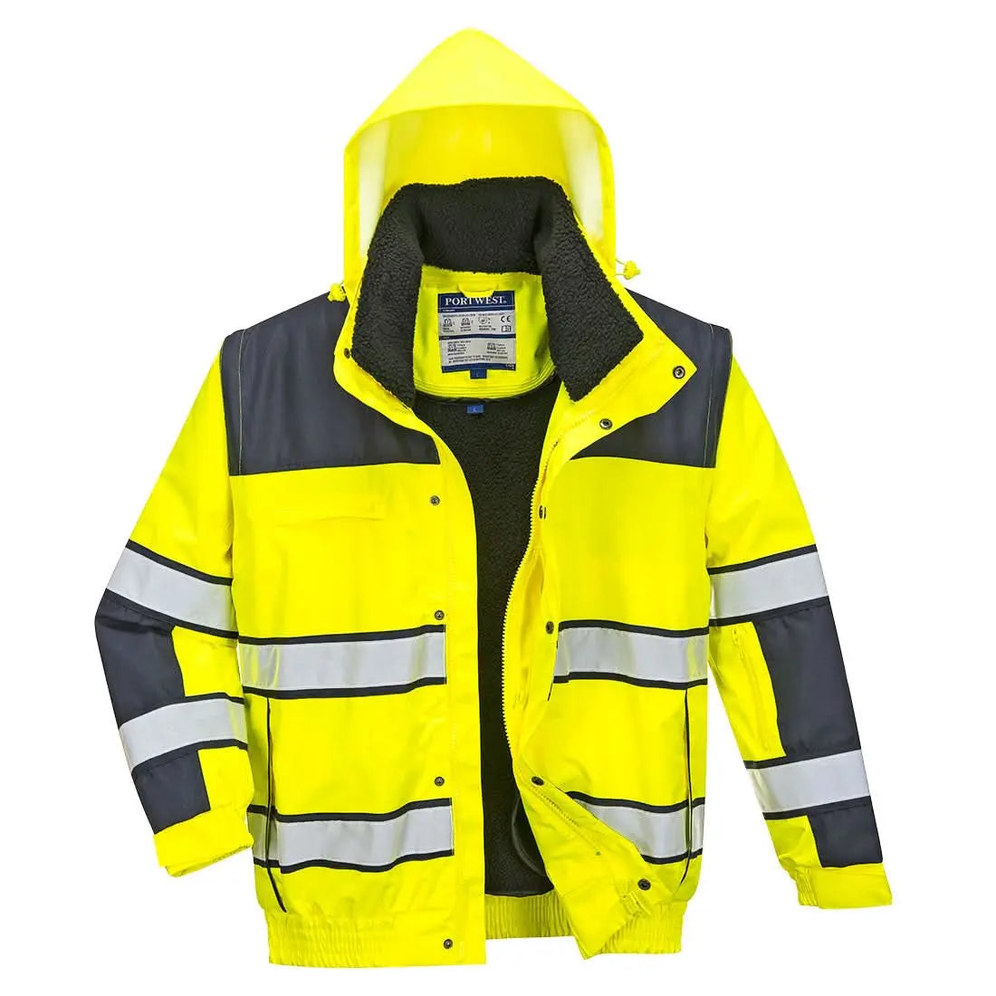 Portwest Hi Vis 3 In 1 Contrast Winter Bomber Jacket C466 - Yellow Navy - Customisable Jacket