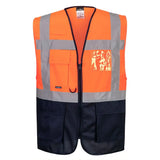 Portwest Warsaw Hi Vis Contrast Executive Vest C476 - Orange Navy - Customisable HV Vest