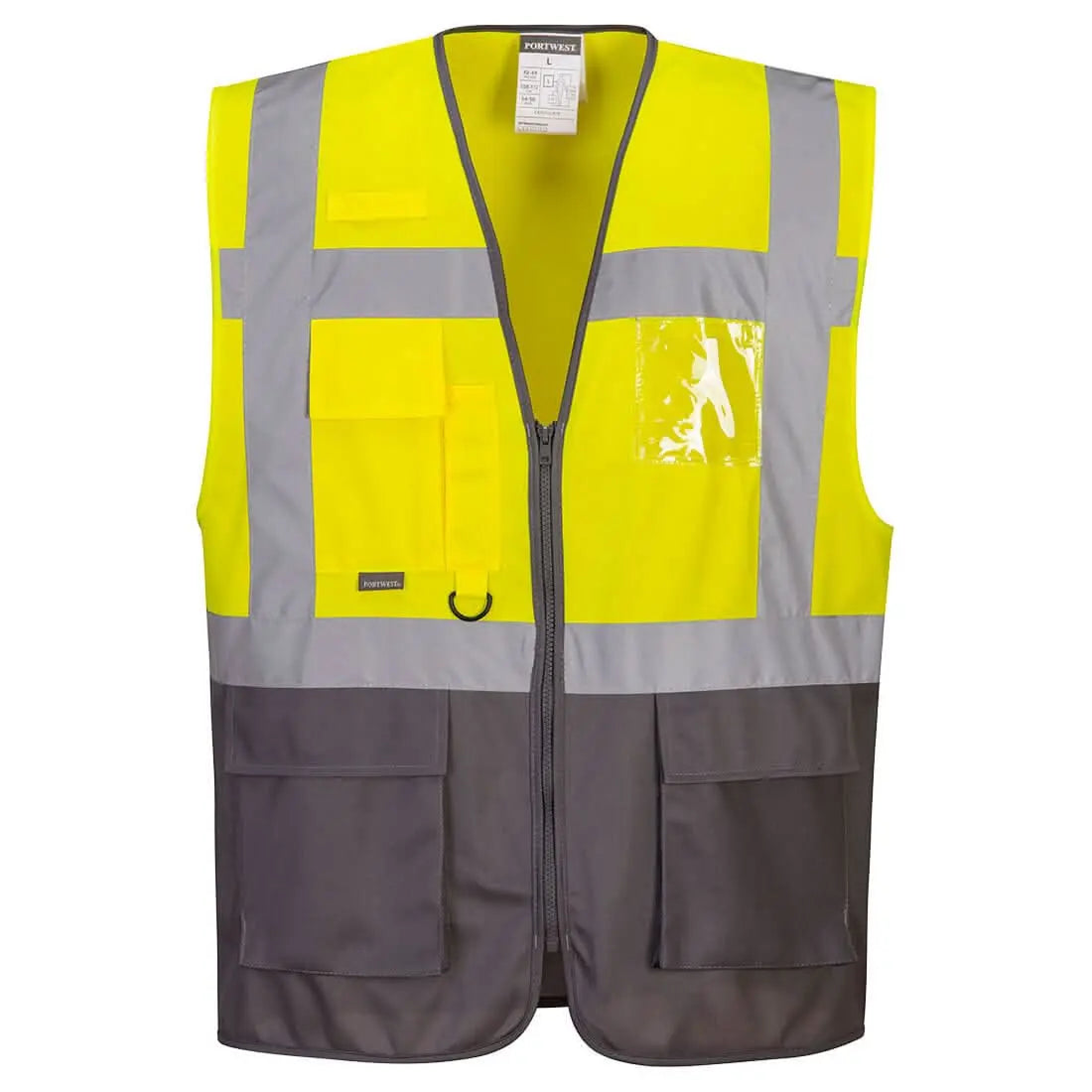 Portwest Warsaw Hi Vis Contrast Executive Vest C476 - Yellow Grey - Customisable HV Vest
