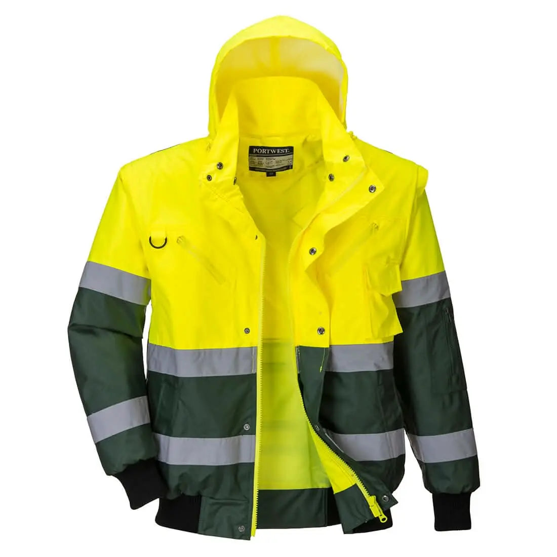 Portwest Hi Vis 3 In 1 X Back Contrast Bomber Jacket C565 - Yellow Green - Customisable Jacket