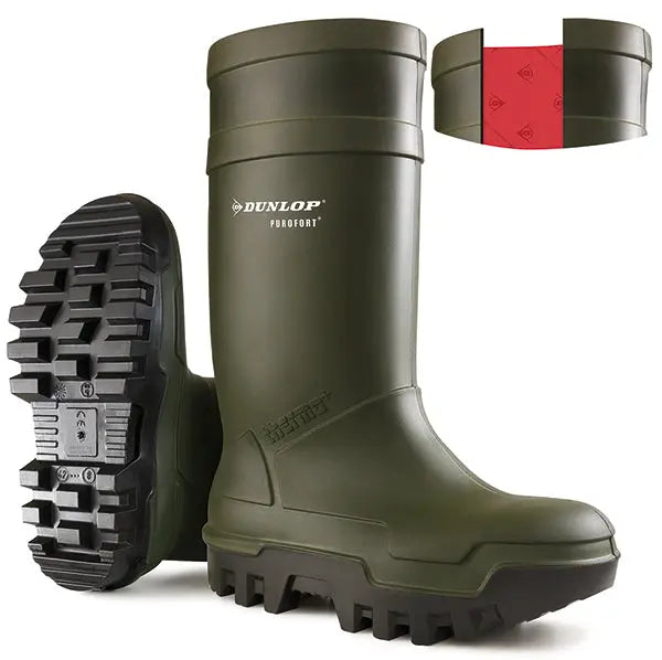 Dunlop Purofort Thermo Full Safety Wellingtons C662933 - Green - Customisable Wellingtons