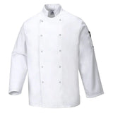 Portwest ChefS Suffolk Studded Jacket LS C833 - White - Customisable Jacket