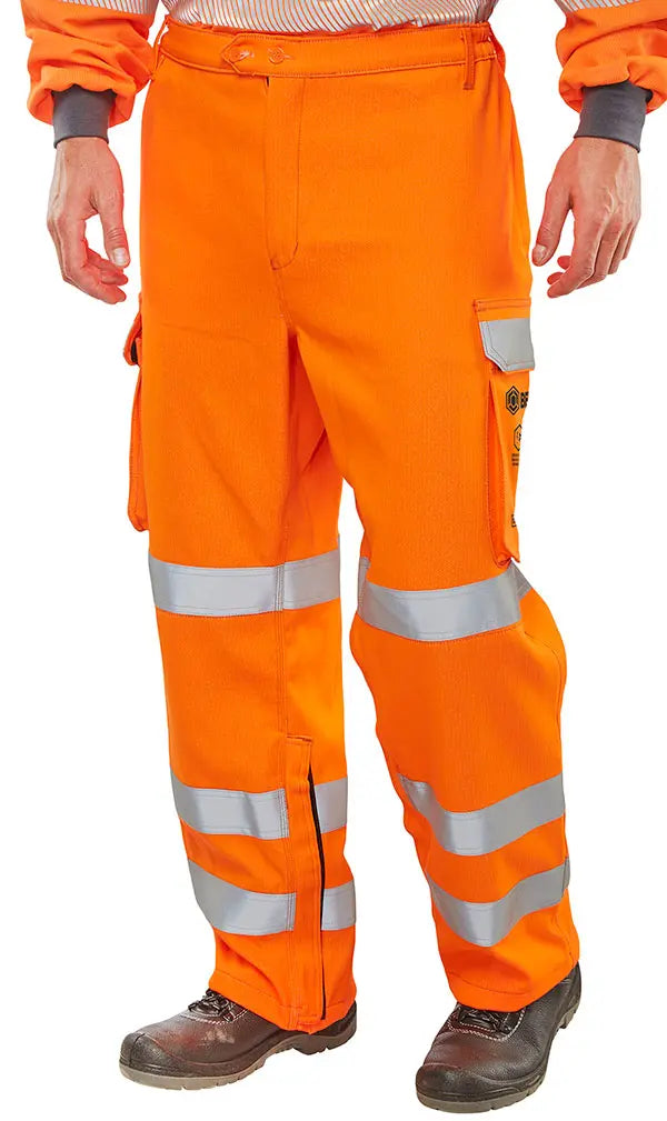 Click Arc Beeswift Arc Compliant Hi Vis Rail Spec Trousers Carc52 Or - Orange - Customisable Trousers