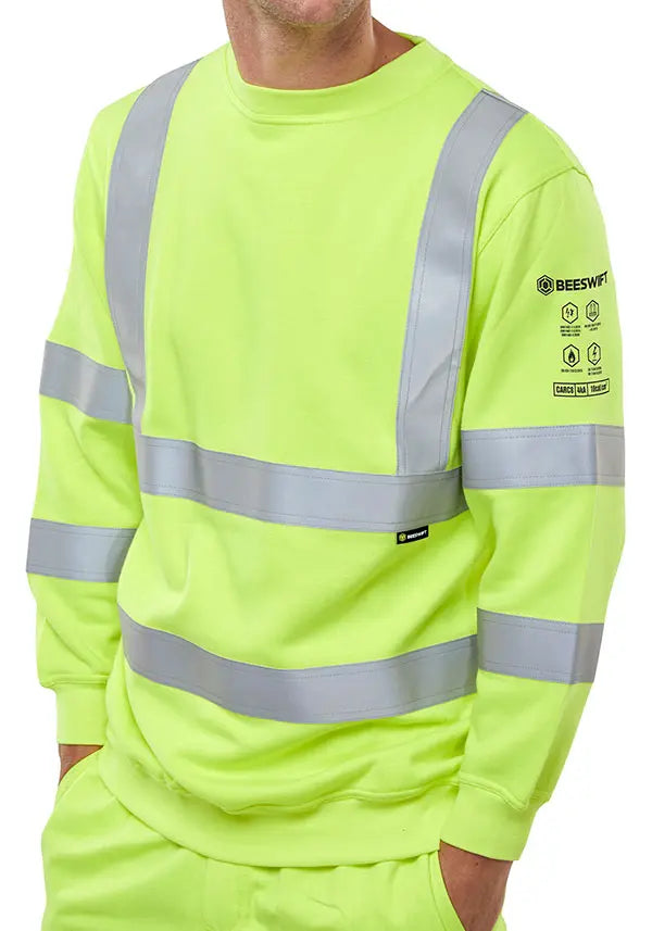 Beeswift Arc Compliant Hi Vis Sweatshirt Carc8 - Saturn Yellow - Customisable Sweatshirts