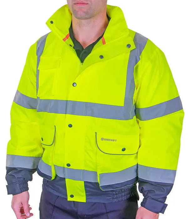 Beeswift Two Tone Hi Vis Constructor Bomber Jacket Cbjtt - Saturn Yellow Navy - Customisable Bomber Jackets