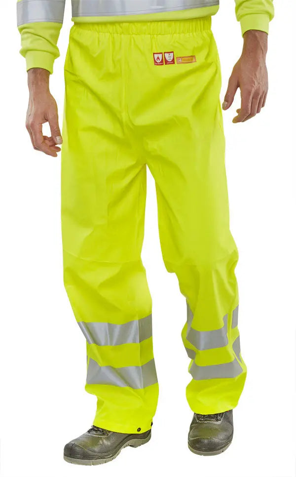 Beeswift Fire Retardant Hi Vis Anti Static Overtrousers Cfrlr52 - Saturn Yellow - Customisable Trousers