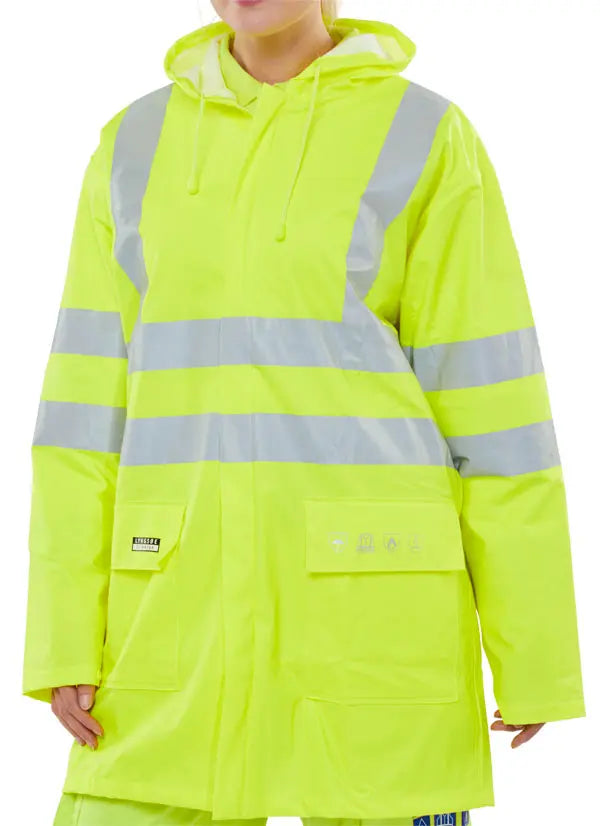 Beeswift Fire Retardant Hi Vis Anti Static Jacket Cfrlr55 - Saturn Yellow - Customisable Jacket