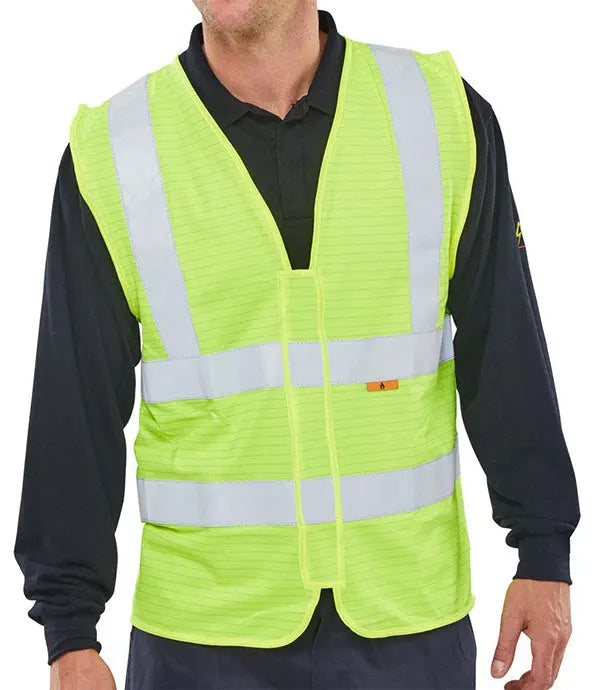 Beeswift Fire Retardant Hi Vis Vest Cfrwcsy - Saturn Yellow - Customisable Hi-Vis Vest