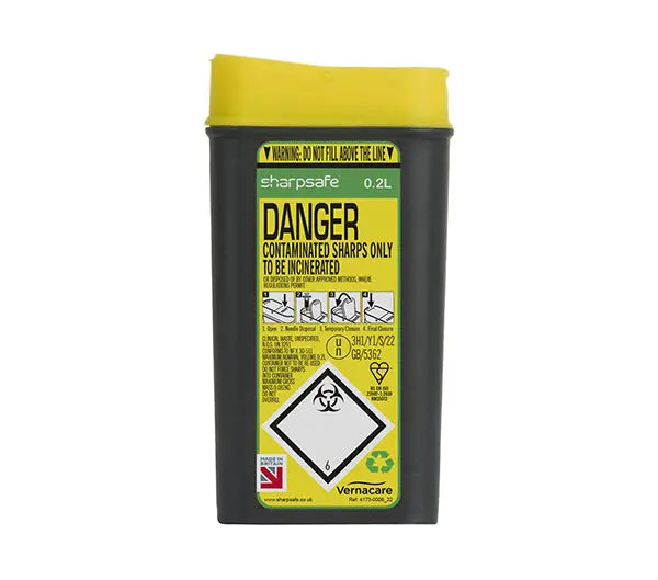 Sharpsafe Sharps Bin Ltr Cm0641 - Yellow 0.2LTR - Customisable Sharps Bins