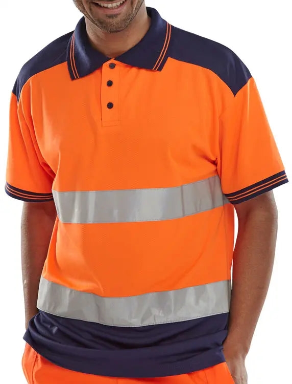 Beeswift Hi Vis Two Tone Polo Shirt Cpkstten - Orange Navy - Customisable Polo Shirts