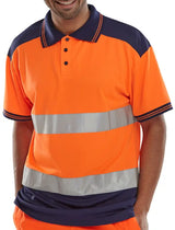 Beeswift Hi Vis Two Tone Polo Shirt Cpkstten - Orange Navy - Customisable Polo Shirts