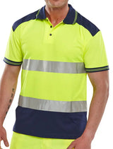Beeswift Hi Vis Two Tone Polo Shirt Cpkstten - Saturn Yellow Navy - Customisable Polo Shirts