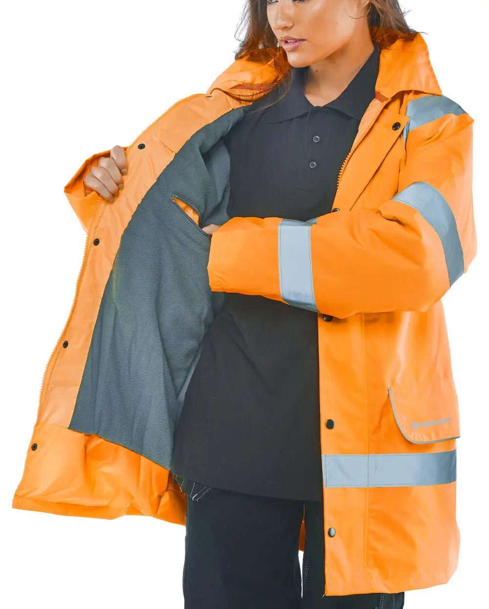Beeswift Hi Vis Fleece Lined Traffic Jacket Ctjfl - Orange - Customisable Jacket