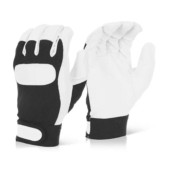 Beeswift Drivers Gloves Velcro Cuff Dgvc - Black White - Customisable Leather