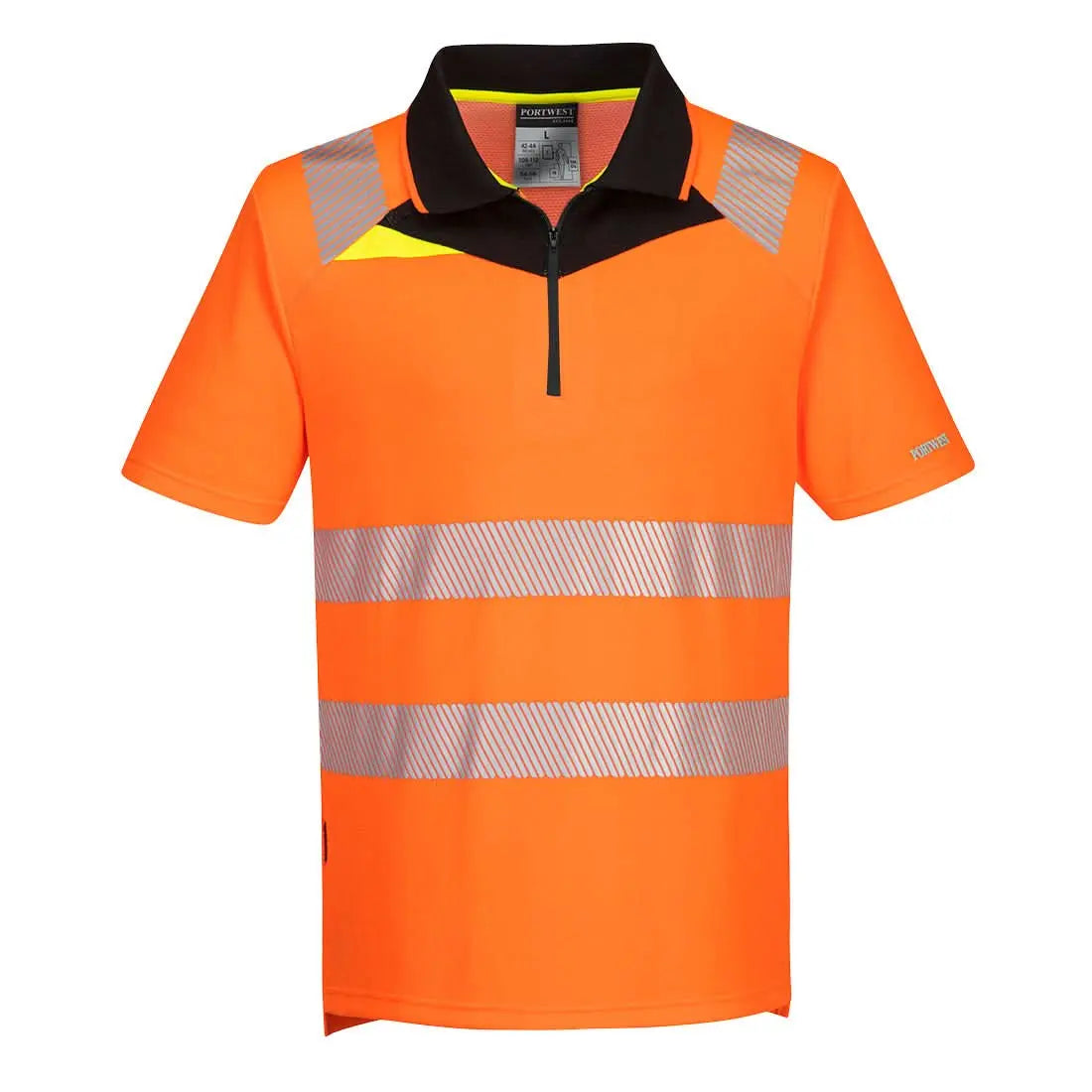 Portwest Dx4 Hi-vis Zip Polo Shirt Ss DX412 - Orange Black - Customisable Hi-Vis Polos