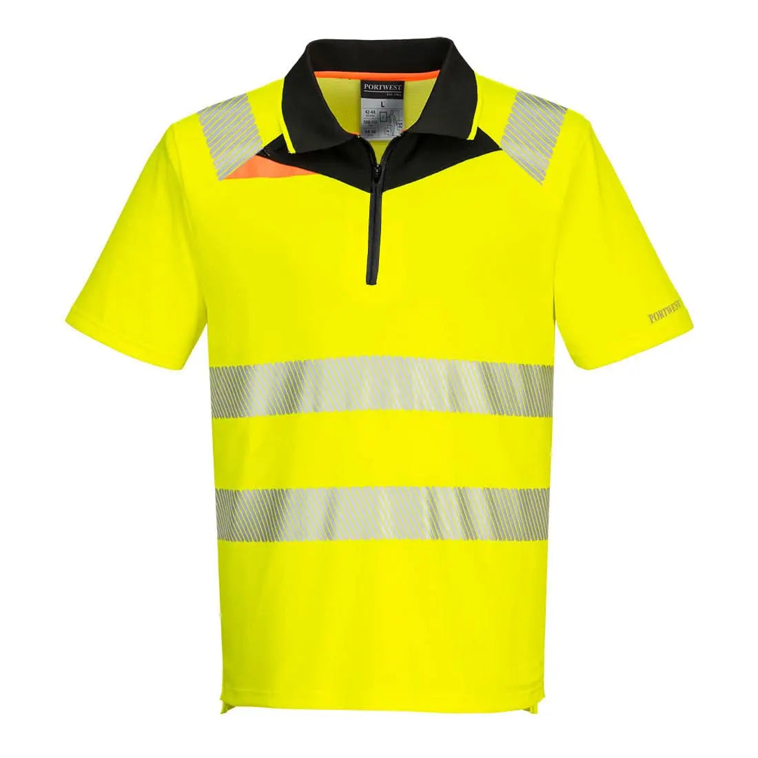 Portwest Dx4 Hi-vis Zip Polo Shirt Ss DX412 - Yellow Black - Customisable Hi-Vis Polos
