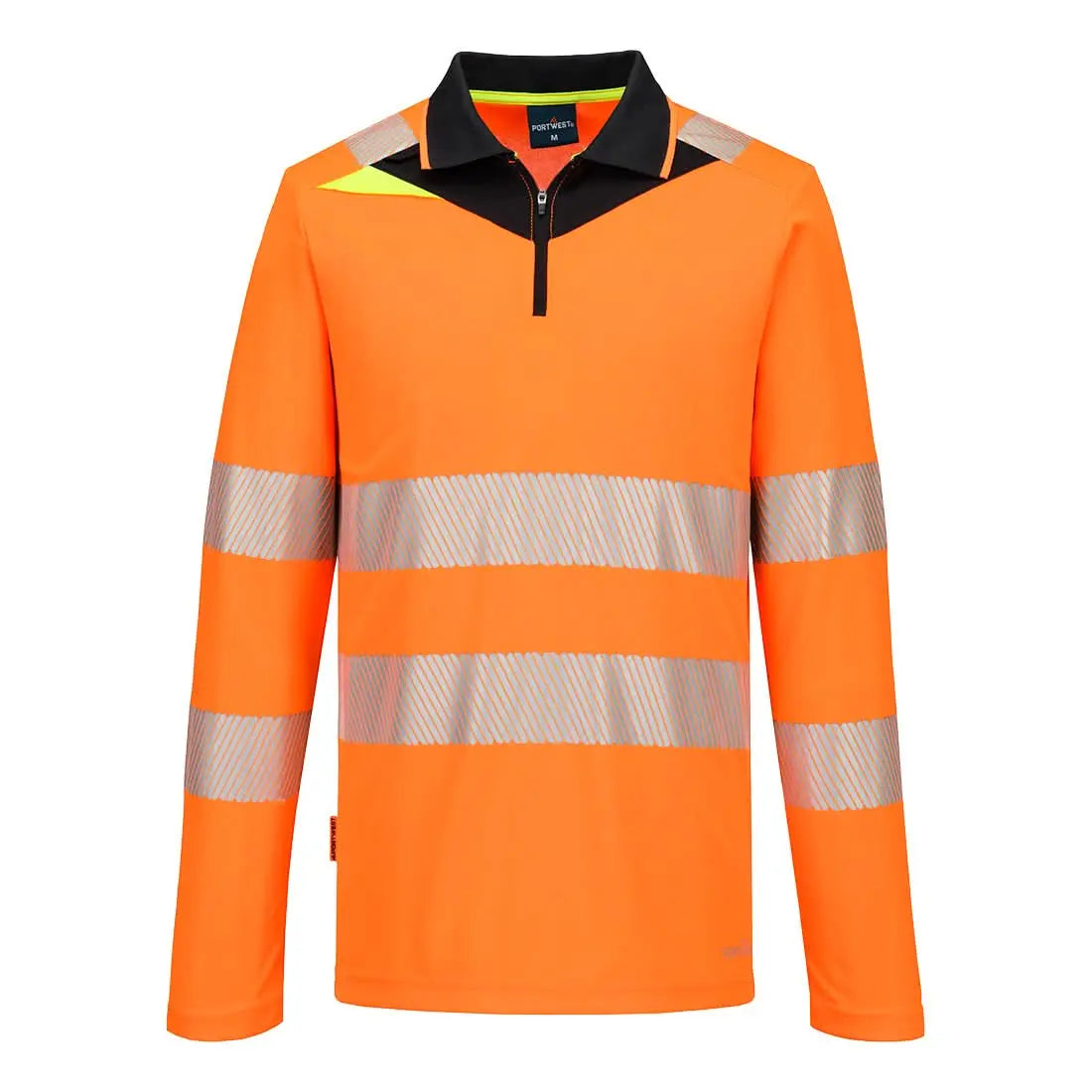 Portwest DX4 Hi Vis Zip Polo Shirt LS DX419 - Orange Black - Customisable Hi-Vis Polos