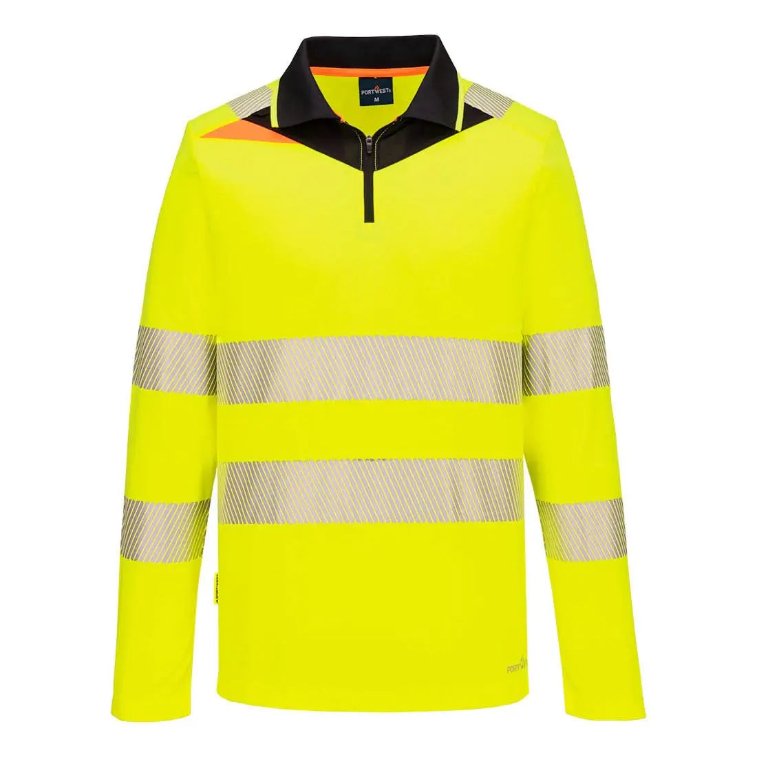 Portwest DX4 Hi Vis Zip Polo Shirt LS DX419 - Yellow Black - Customisable Hi-Vis Polos